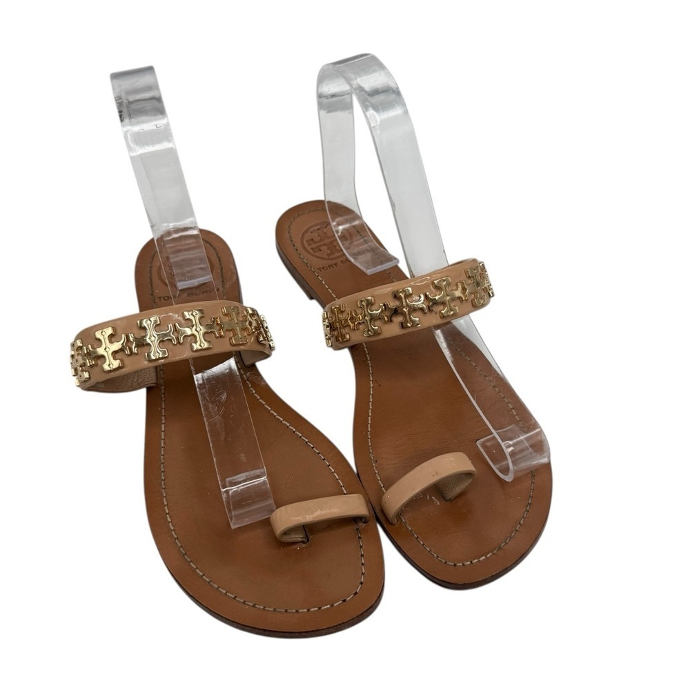 Tory Burch Val patent leather toe ring Sandals with Gold Accents size 8